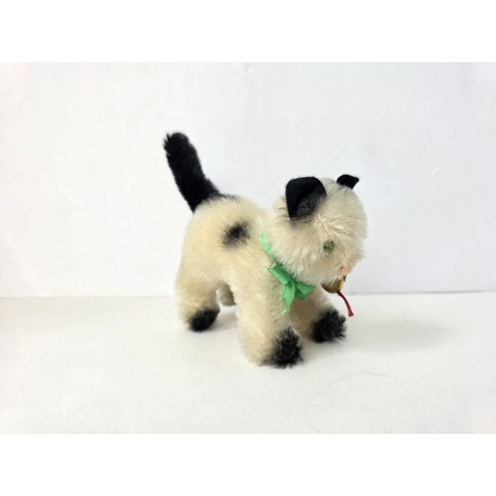 Vintage Hermann teddy bear black white cat w/ tag Germany 4x5